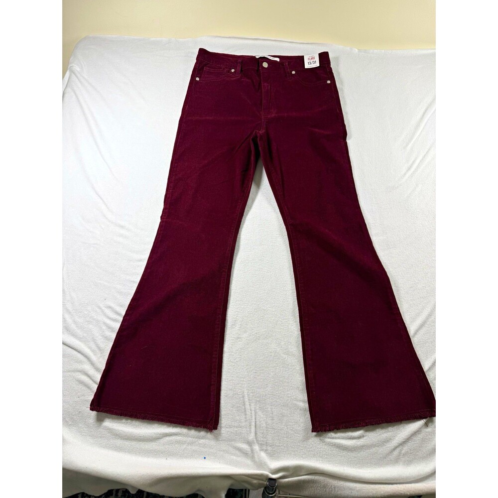 Celebrity Pink Women Pants Burgundy Corduroy High Rise Flare Pockets Size 13 563